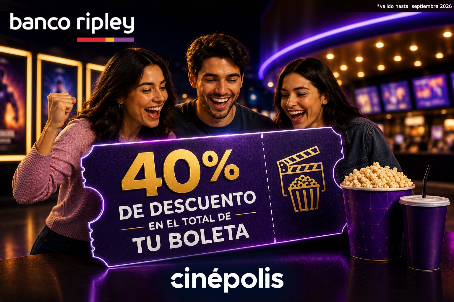 Banner de descuento Ripley, Aramco y Cinépolis